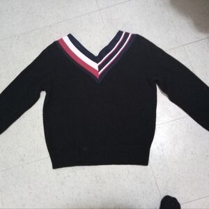 Tommy Hilfiger Women's Striped V Neck Sweater Black Size Medium